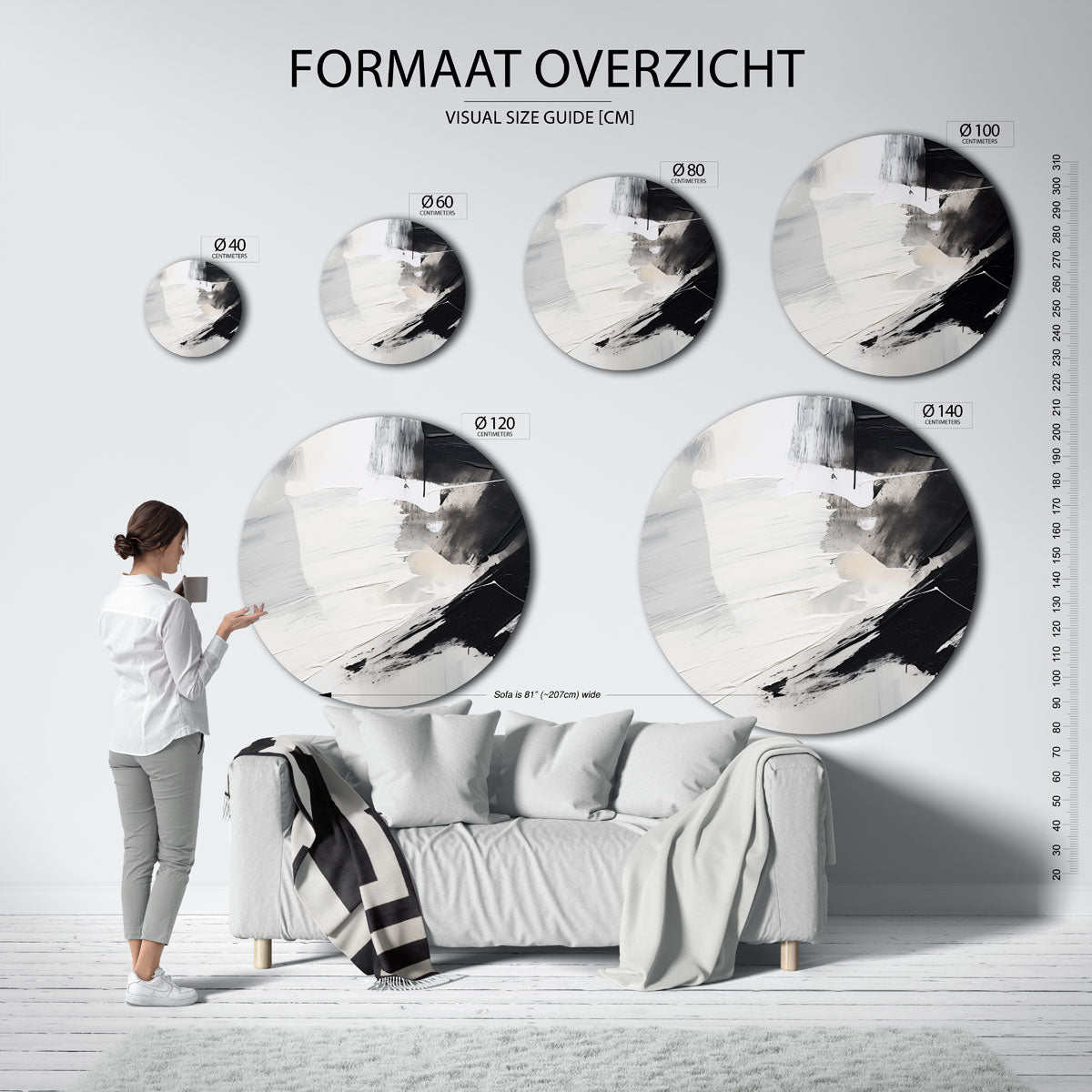 Abstracte zwart wit Muurcirkel