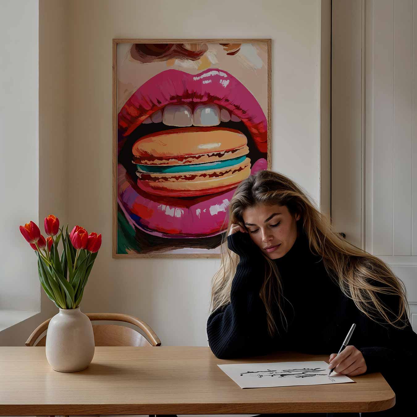 Kleurrijke Lippen & Macaron Poster-WallArtistic