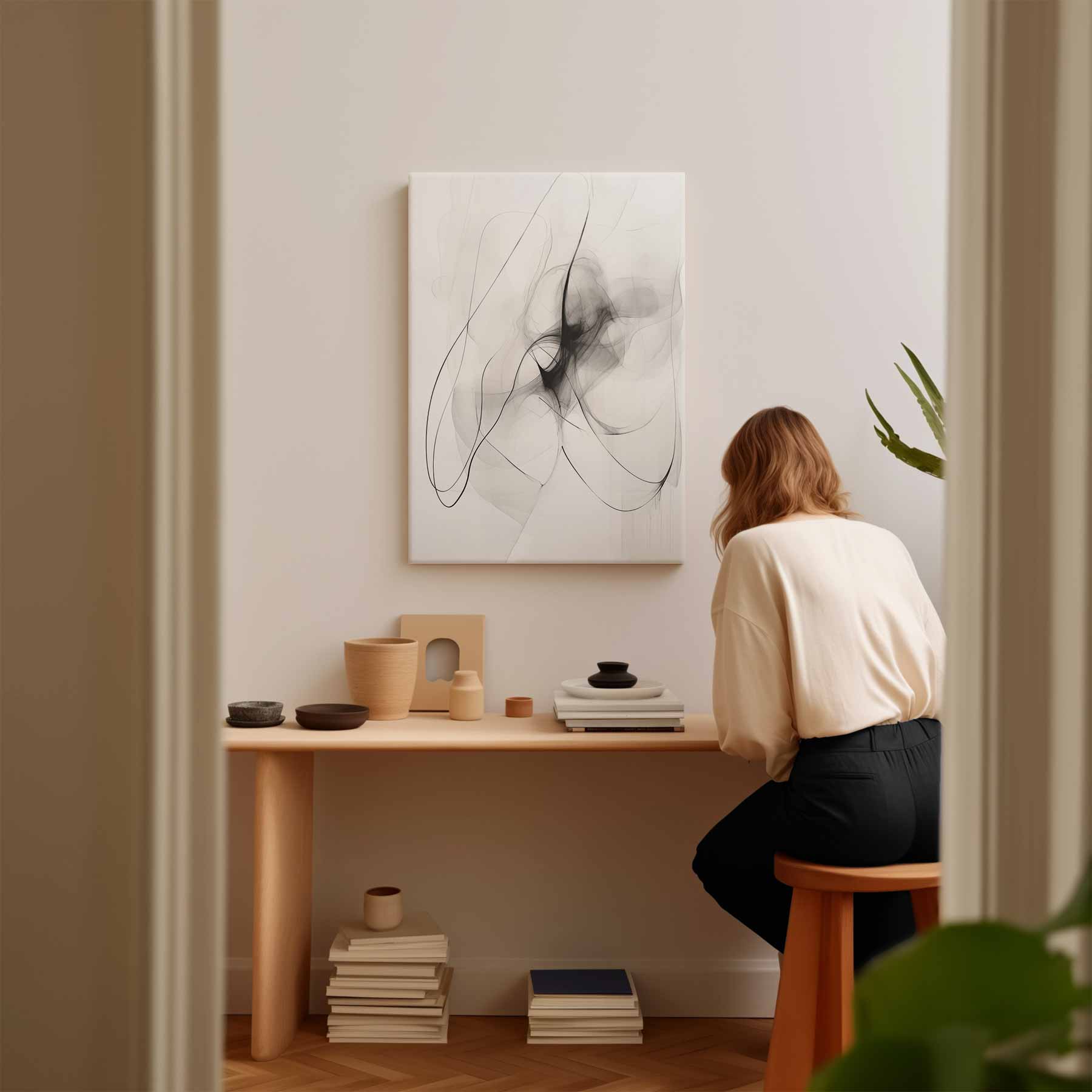 Dromerige Zwart-Witte Abstractie Kunstwerk-canvas-dibond-plexiglas-wanddecoratie-WallArtistic