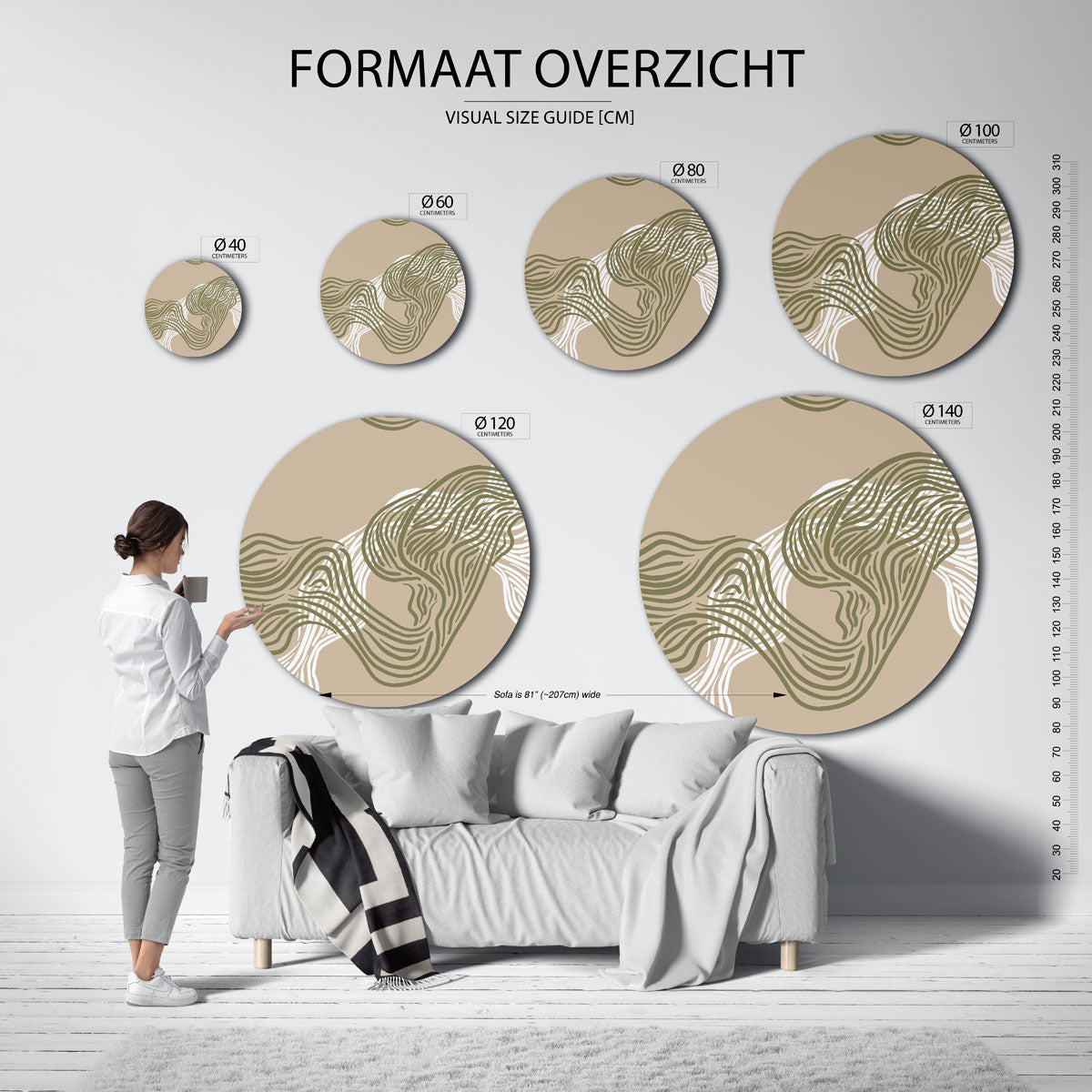 Lijnenspel beige Muurcirkel