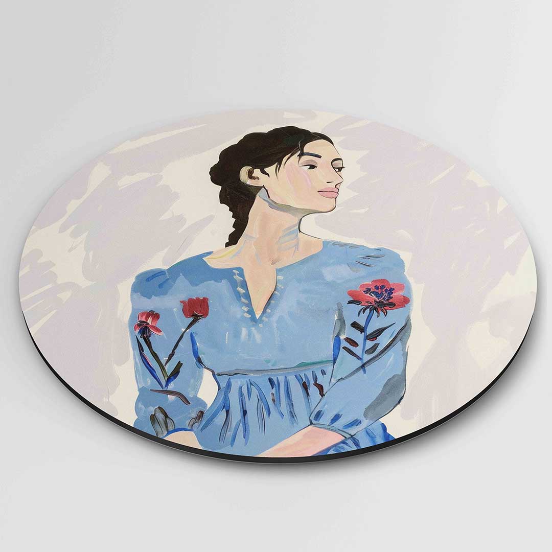 Vrouw in blauwe jurk Muurcirkel