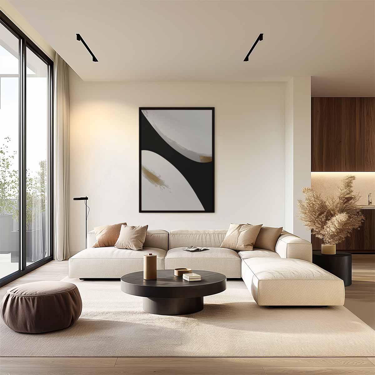 Abstracte Curves in Zwart en Wit Kunstwerk-canvas-dibond-plexiglas-wanddecoratie-WallArtistic