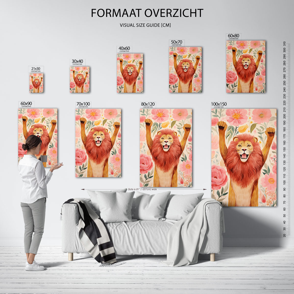 Leeuw en bloemen Poster