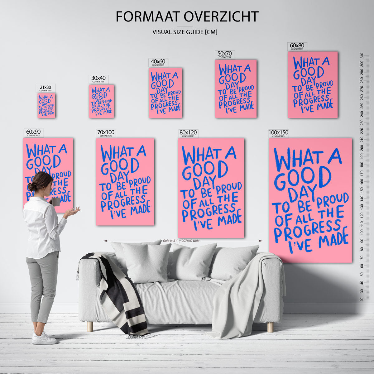 Blauwe tekst op roze achtergrond Poster