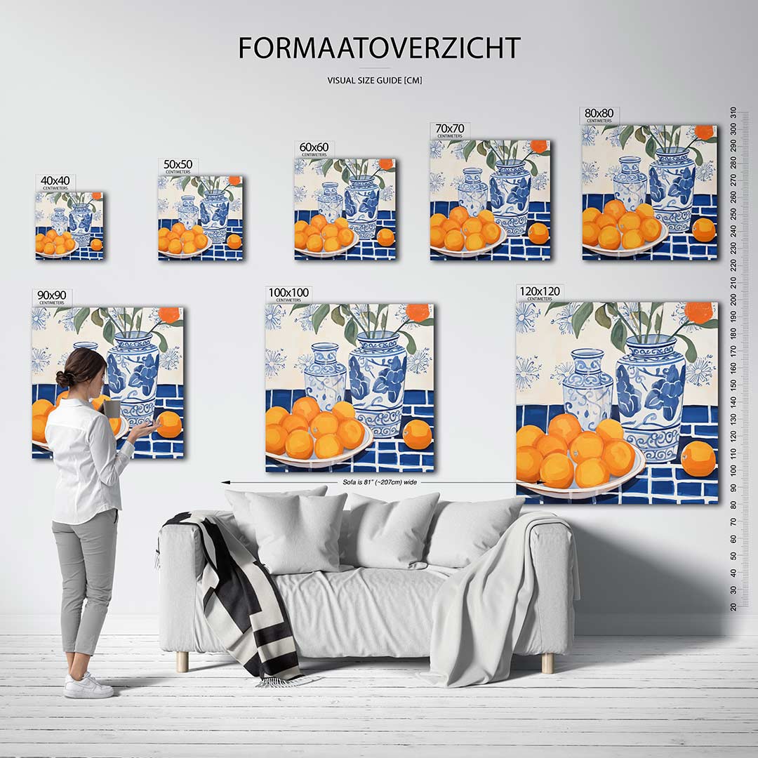 Vazen en sinaasappels Kunstwerk