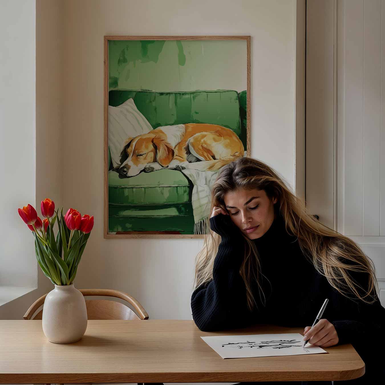 Dromerige Hond op de Bank Poster-WallArtistic