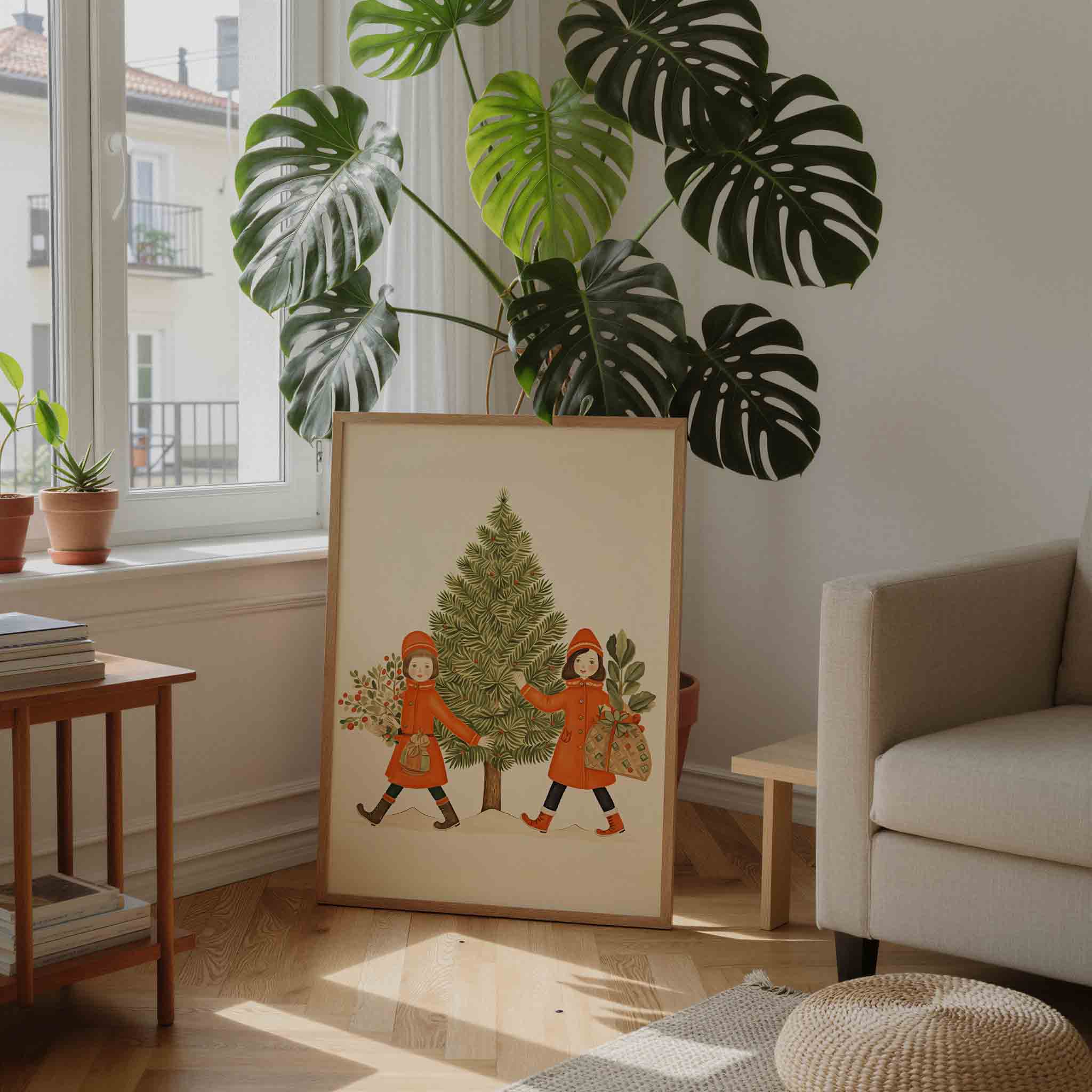 Kinderen met kerstboom Poster