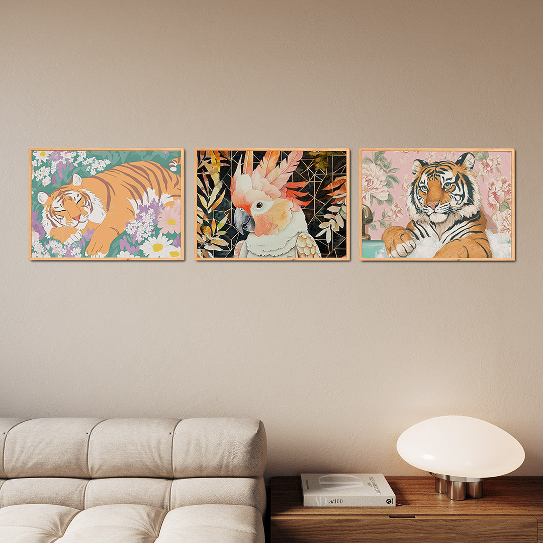 Tijger in bloemen Posterset