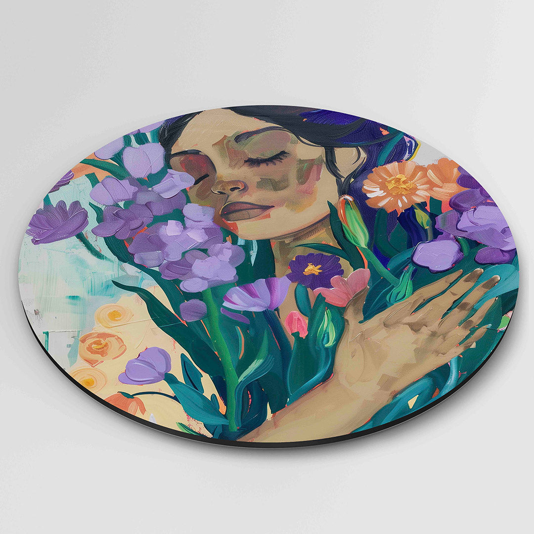 Vrouw met bloemen Muurcirkel