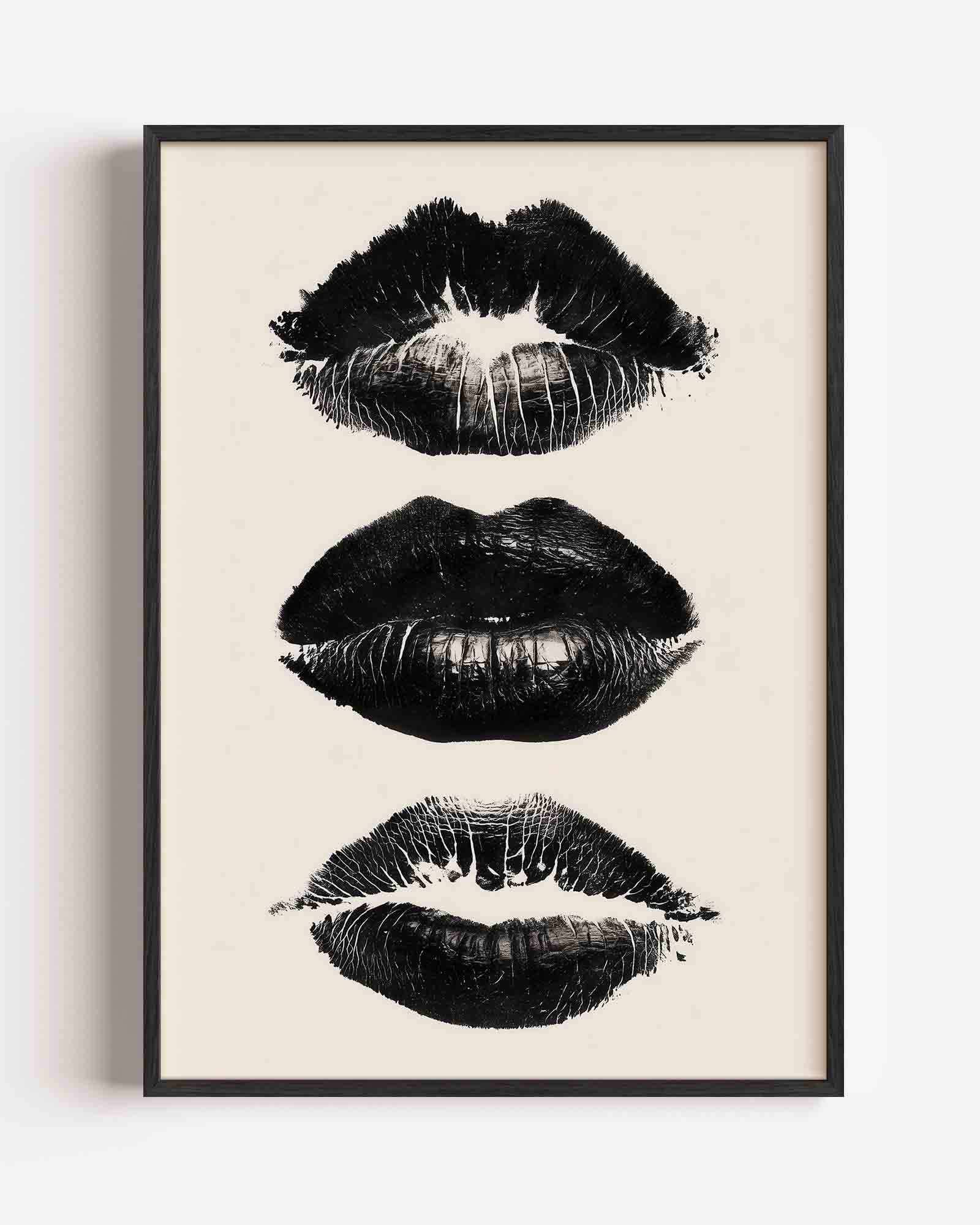 Drie zwarte lipafdrukken Poster