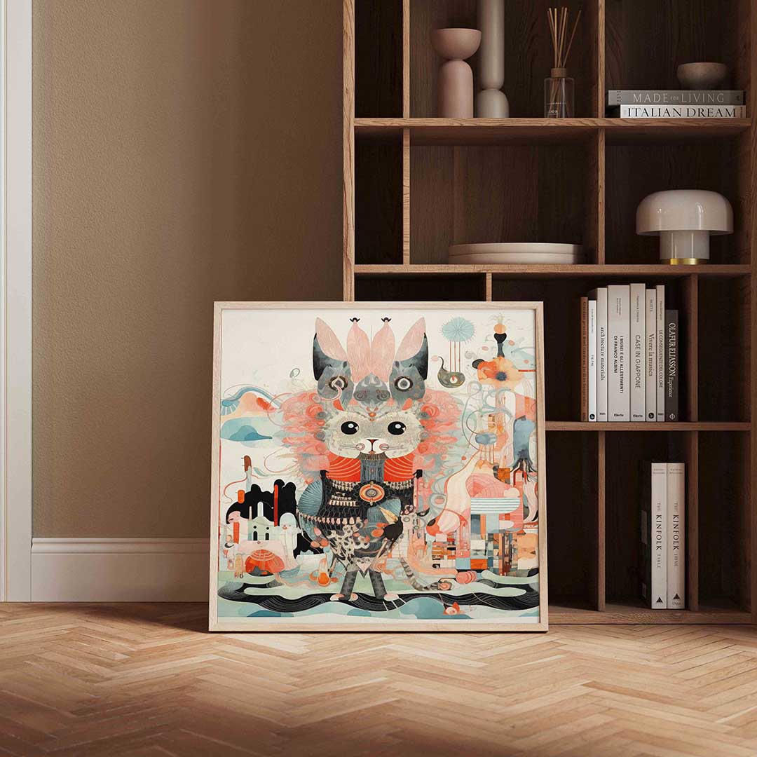 Kat met abstracte vormen Poster