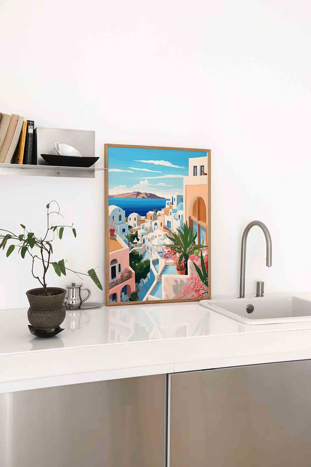 Mediterrane huizen en zee Poster