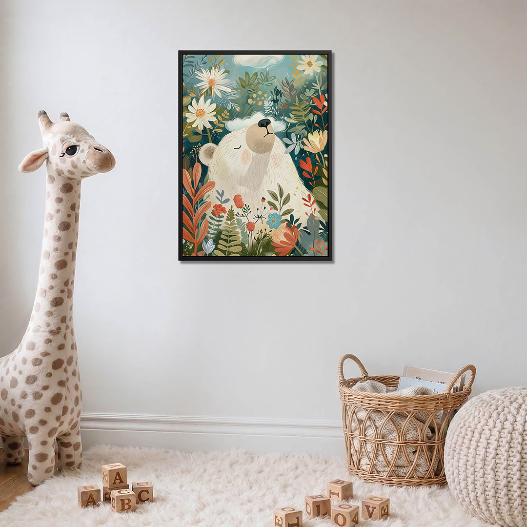 Dromerige beer in bloemen Kunstwerk