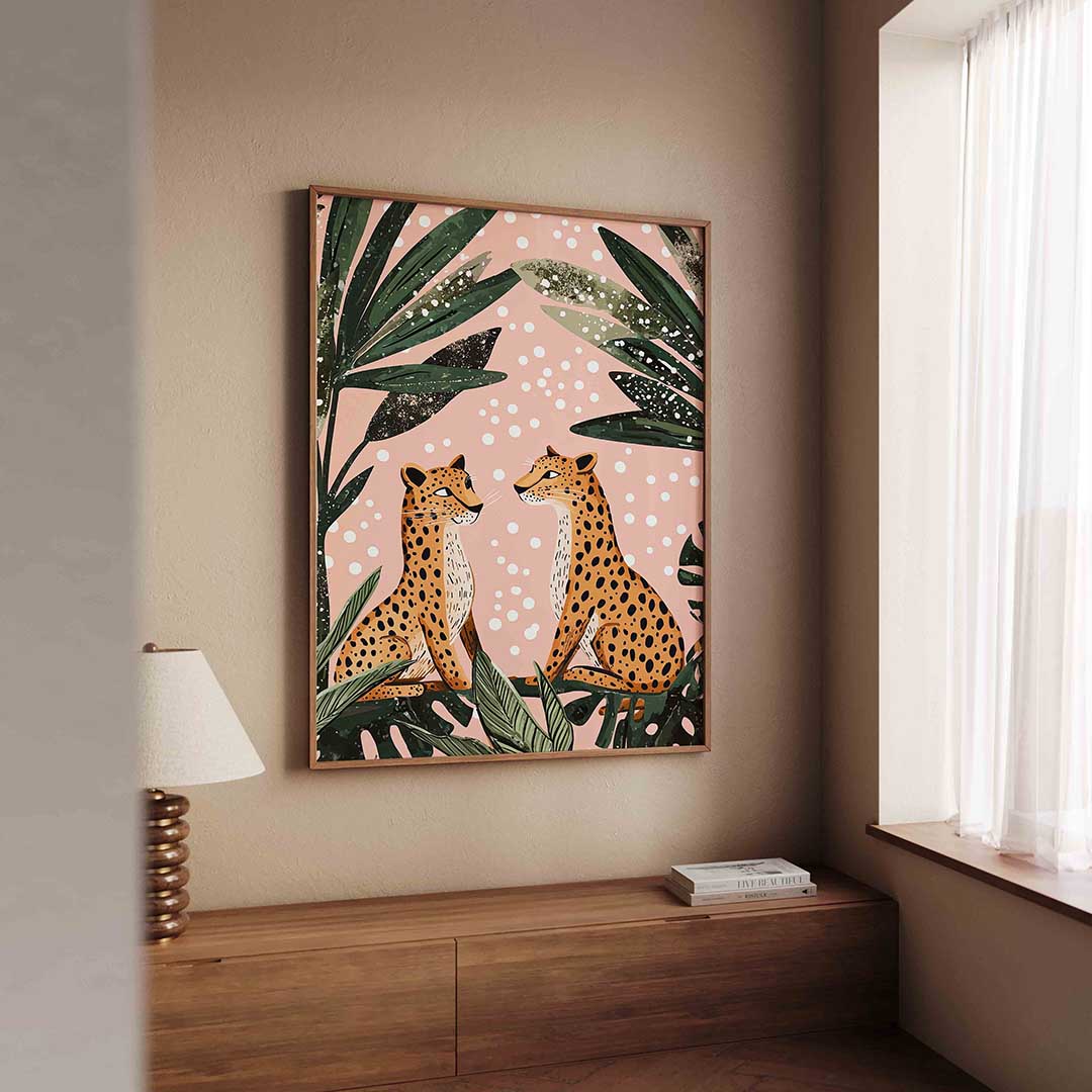 Luipaarden en bladeren Poster