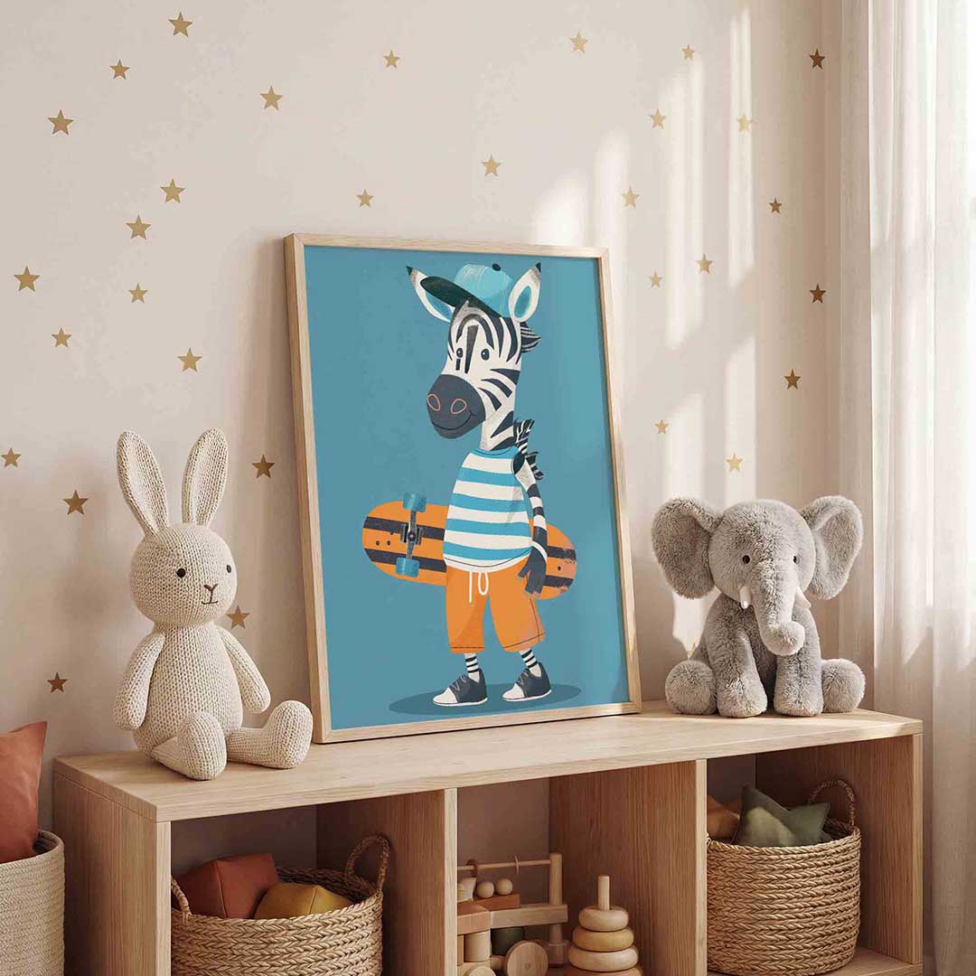 Zebra met skateboard Poster