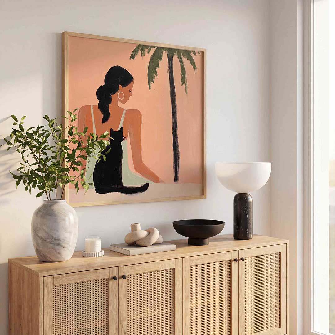 Vrouw met kat en palm Poster