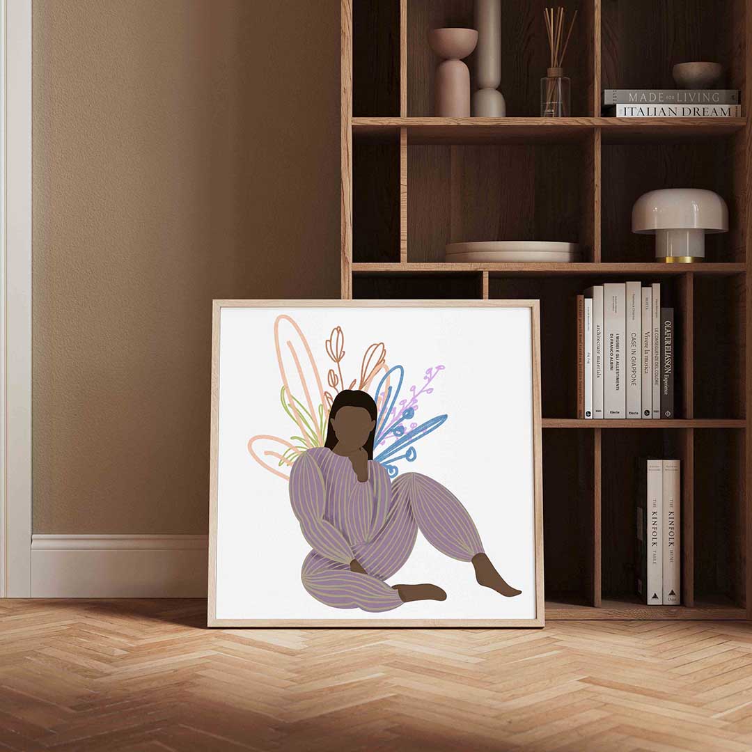 Zittende figuur met bloemen Poster