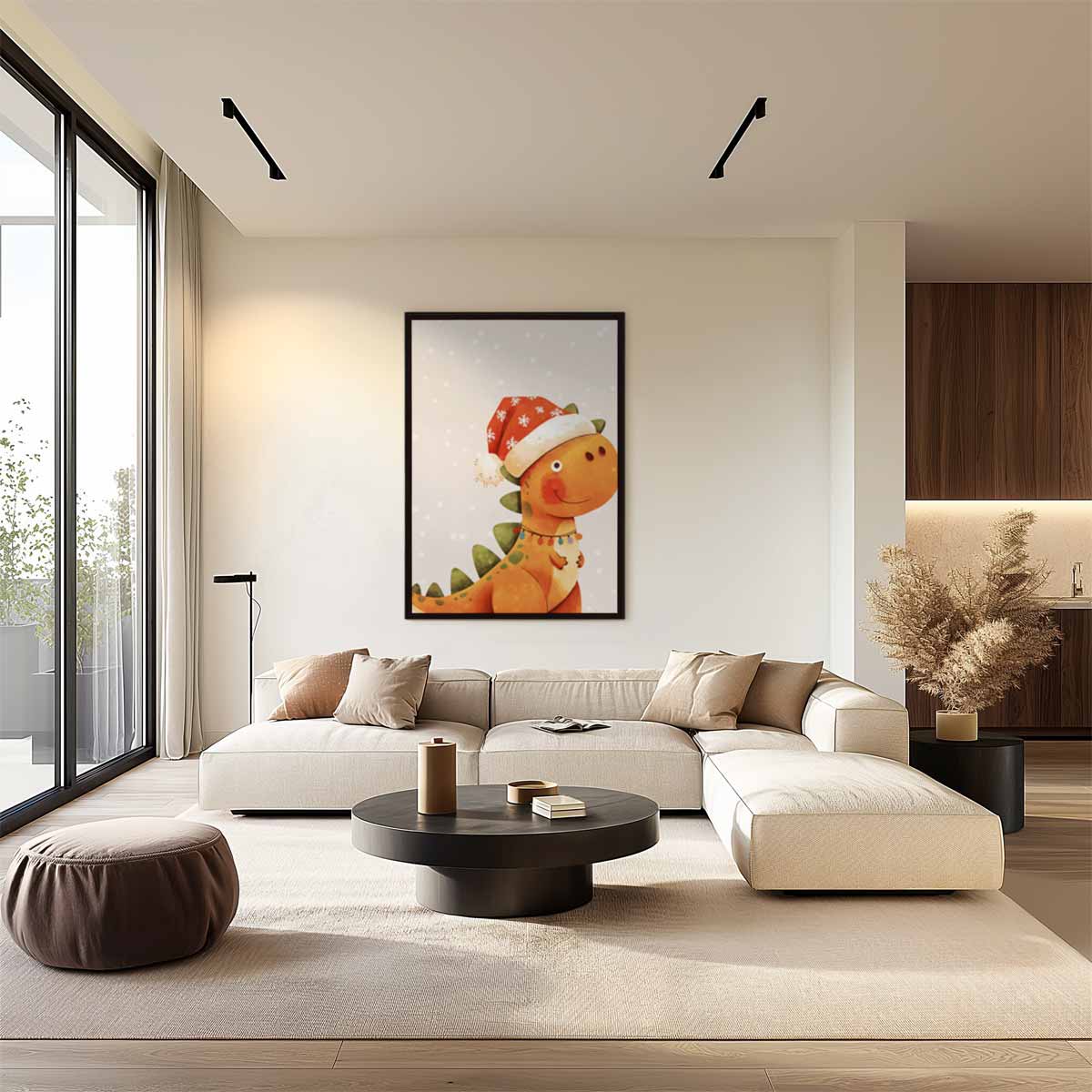 Kerstdino Vrolijkheid Kunstwerk-canvas-dibond-plexiglas-wanddecoratie-WallArtistic