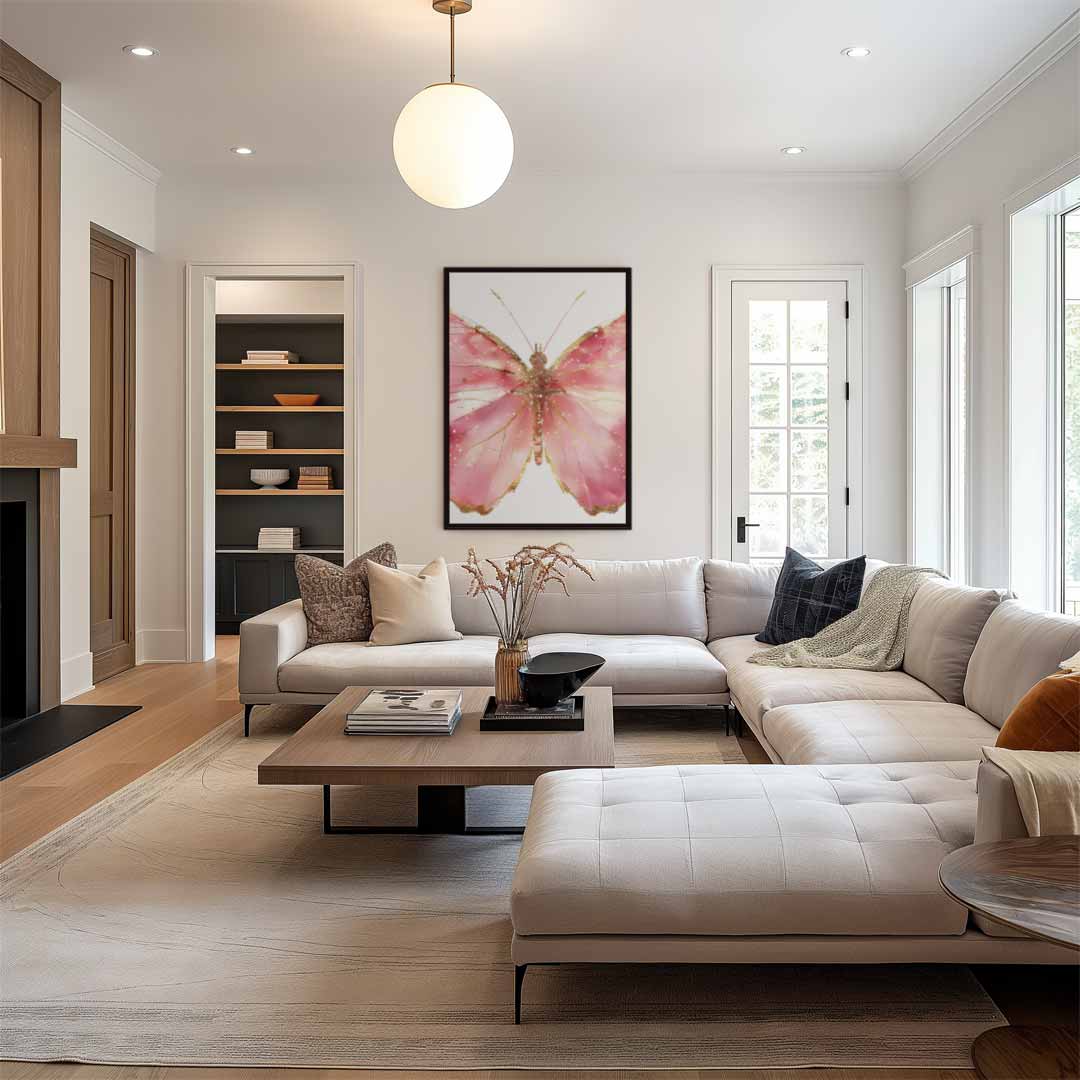 Sprankelende Vlinder in Roze Kunstwerk-canvas-dibond-plexiglas-wanddecoratie-WallArtistic