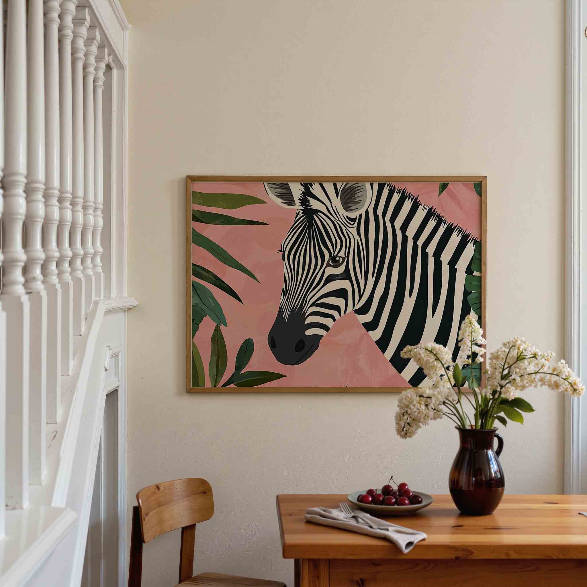 Zebra met bladeren Poster