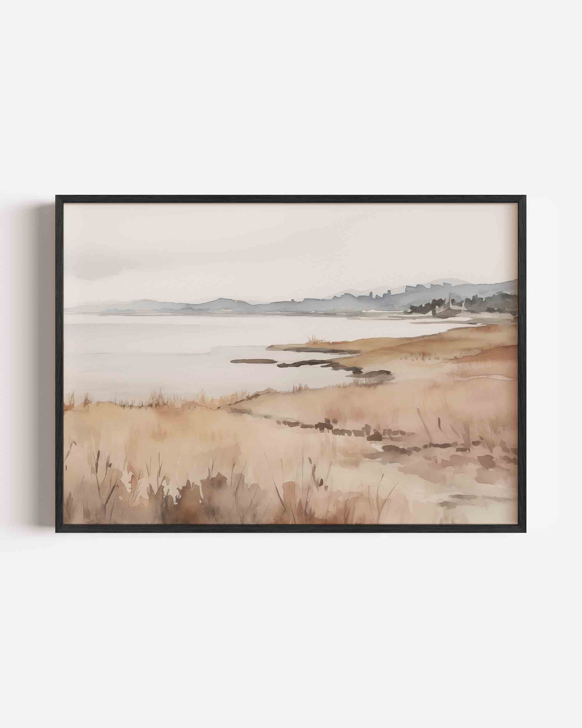 Landschap met water en heuvels Poster