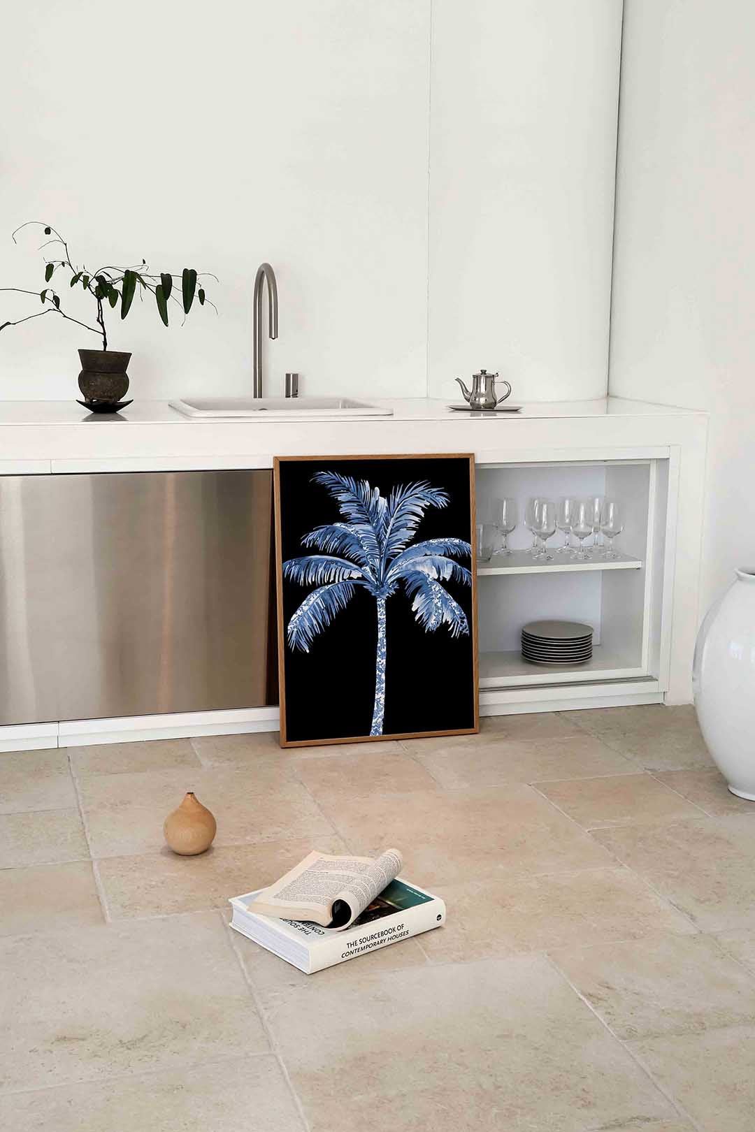 Blauwe palmboom Poster