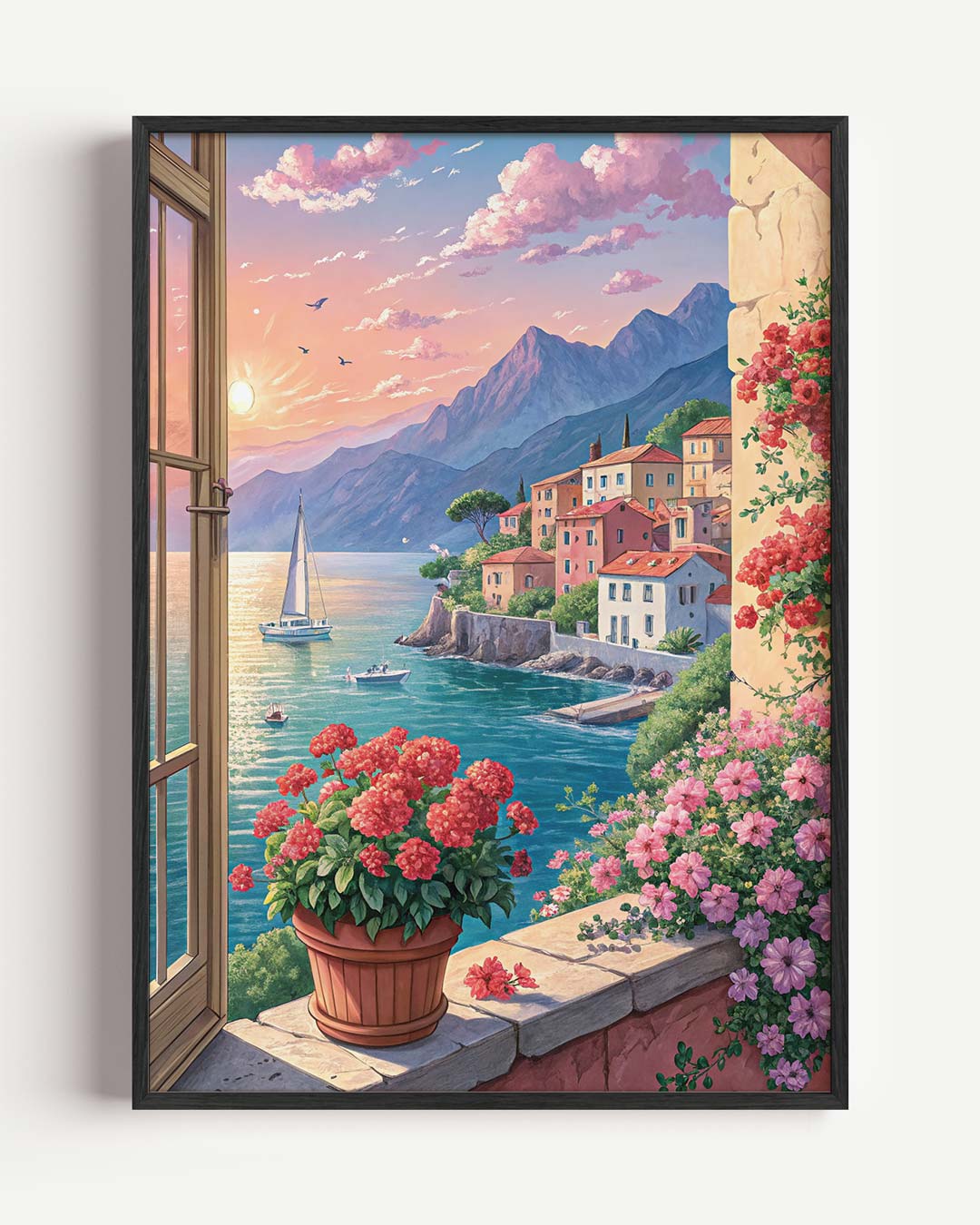 Romantische Uitzicht op de Amalfikust Poster-WallArtistic