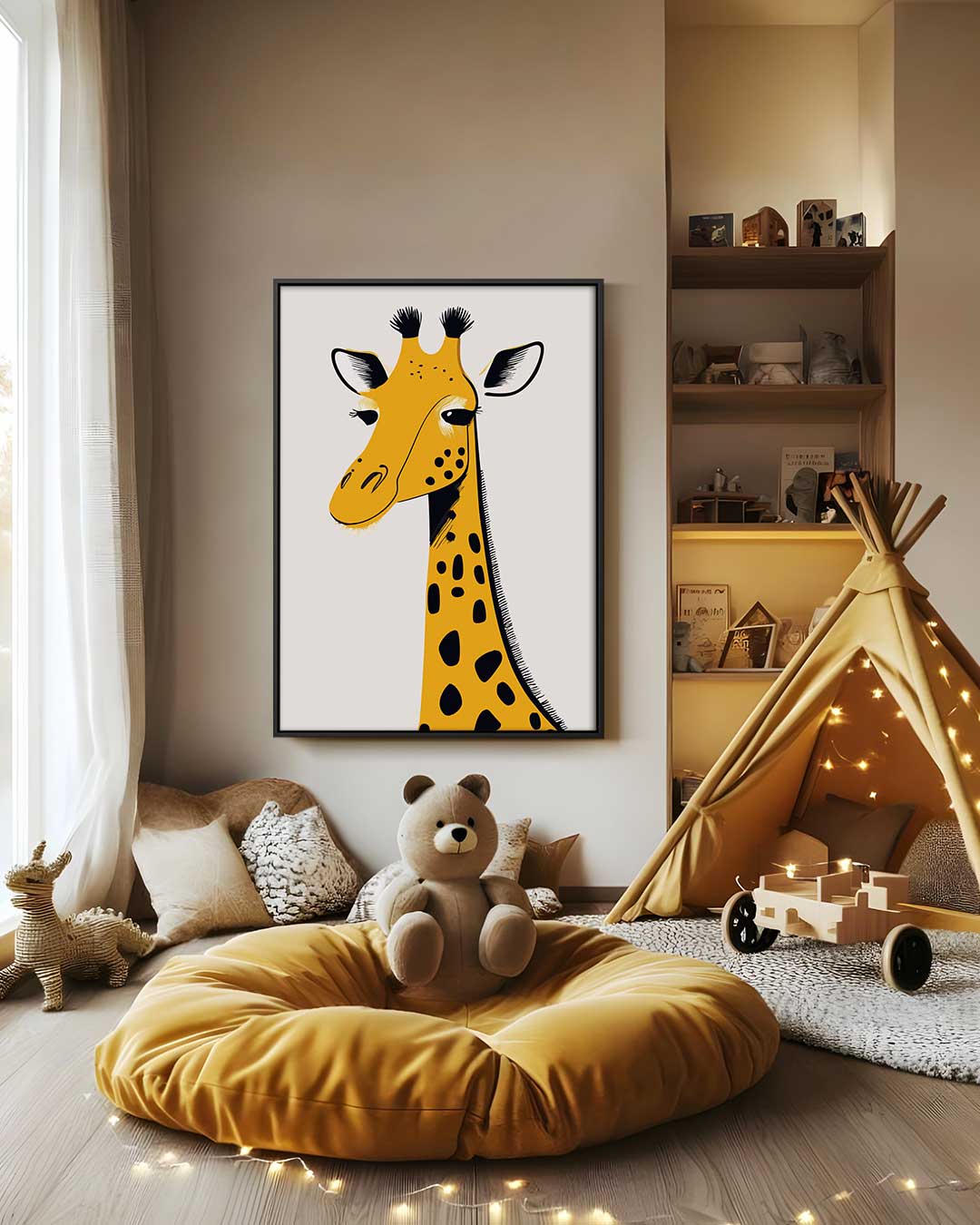 Elegante Giraffe Portret Kunstwerk-canvas-dibond-plexiglas-wanddecoratie-WallArtistic