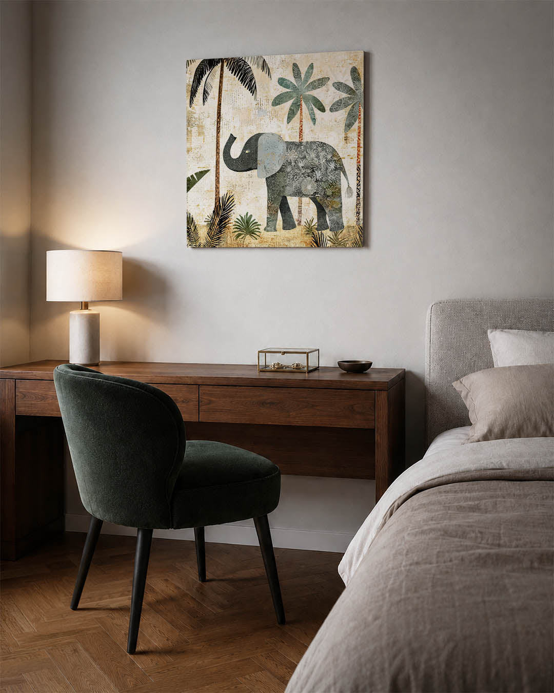 Olifant en palmbomen Kunstwerk