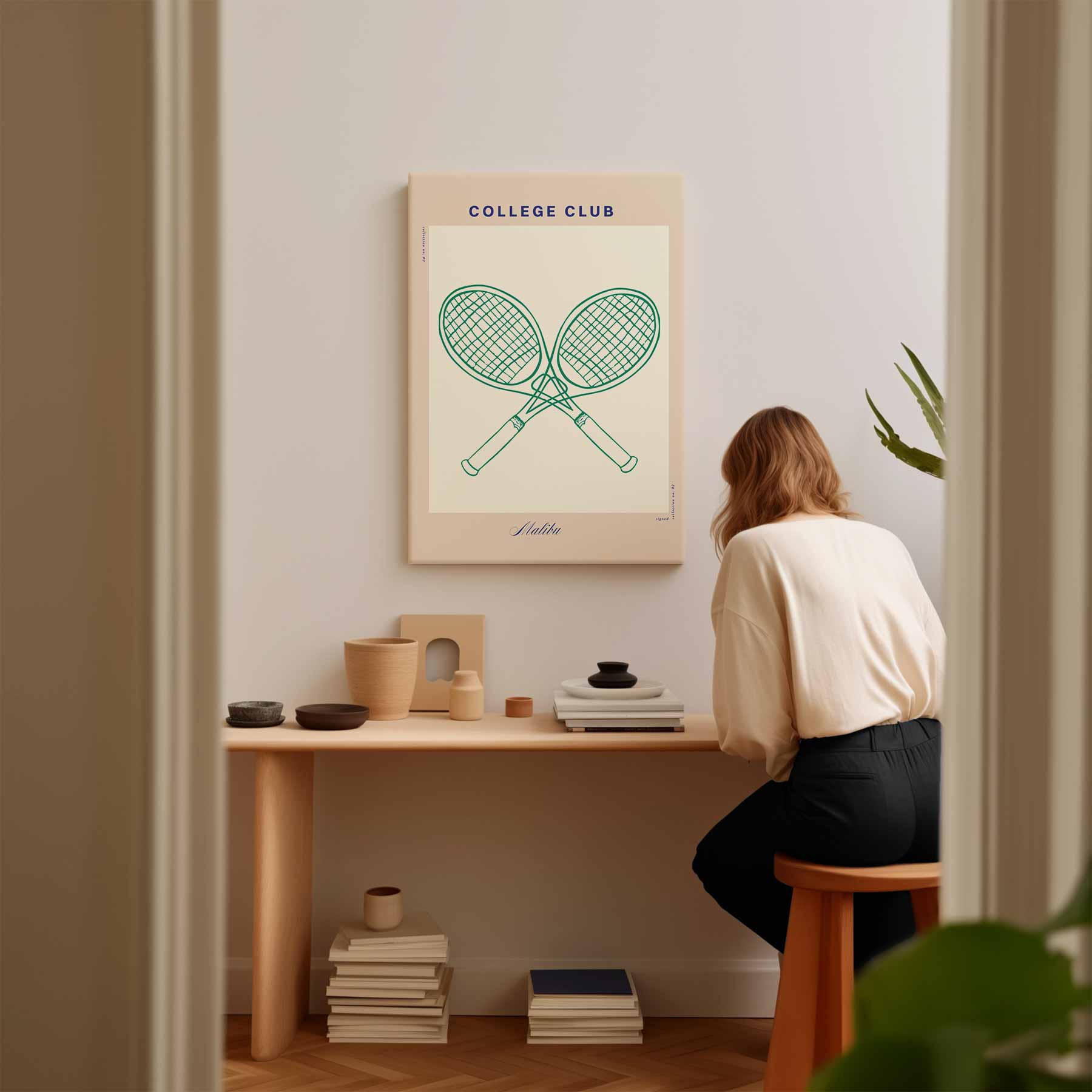 Tennisracket Illustratie - College Club Kunstwerk-canvas-dibond-plexiglas-wanddecoratie-WallArtistic