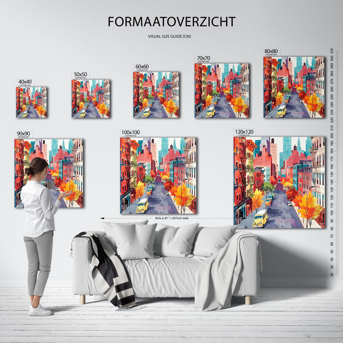 Stadsgezicht met herfstbomen Poster