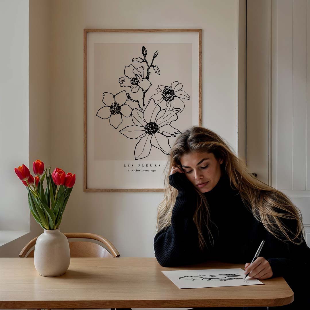 Les Fleurs Line Art Poster-WallArtistic