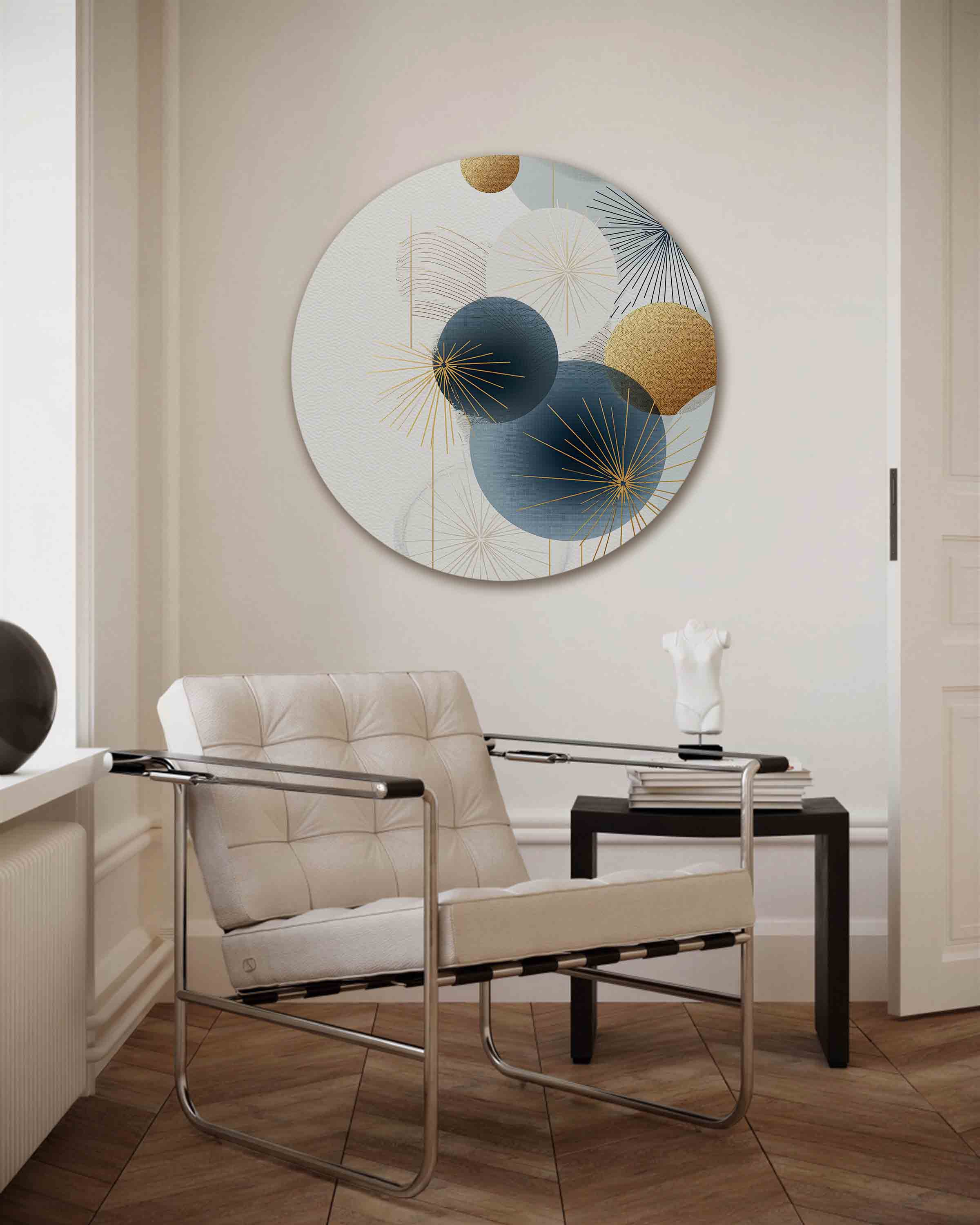 Gouden en blauwe cirkels Muurcirkel