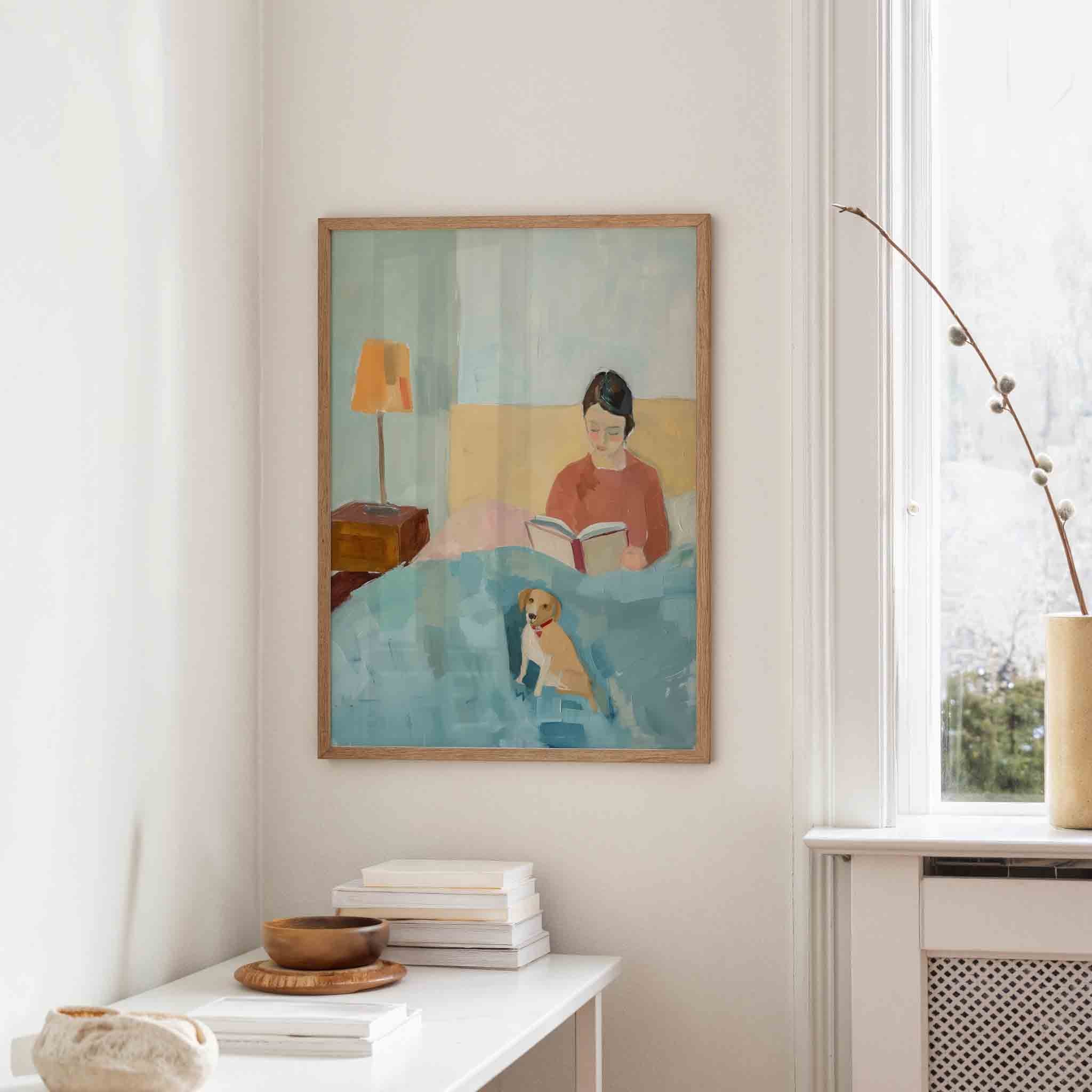 Lezende vrouw met hond Poster