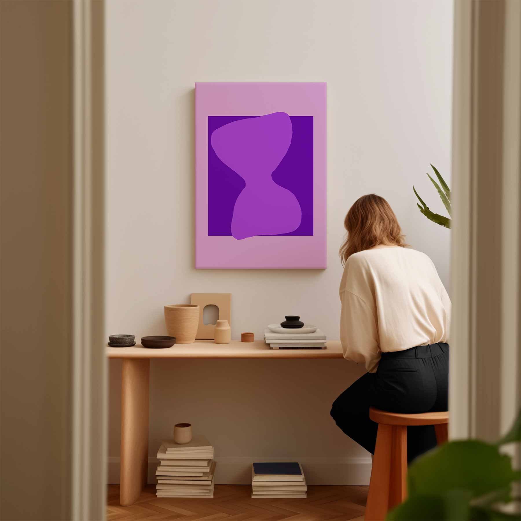 Speelse Paarse Vormen Kunstwerk-canvas-dibond-plexiglas-wanddecoratie-WallArtistic