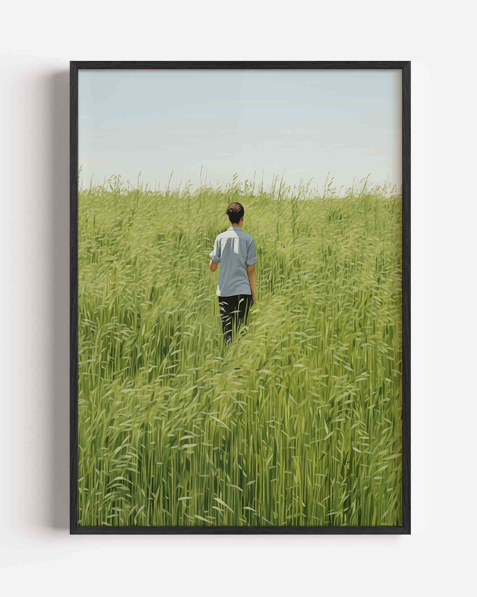 Persoon in groen veld Poster