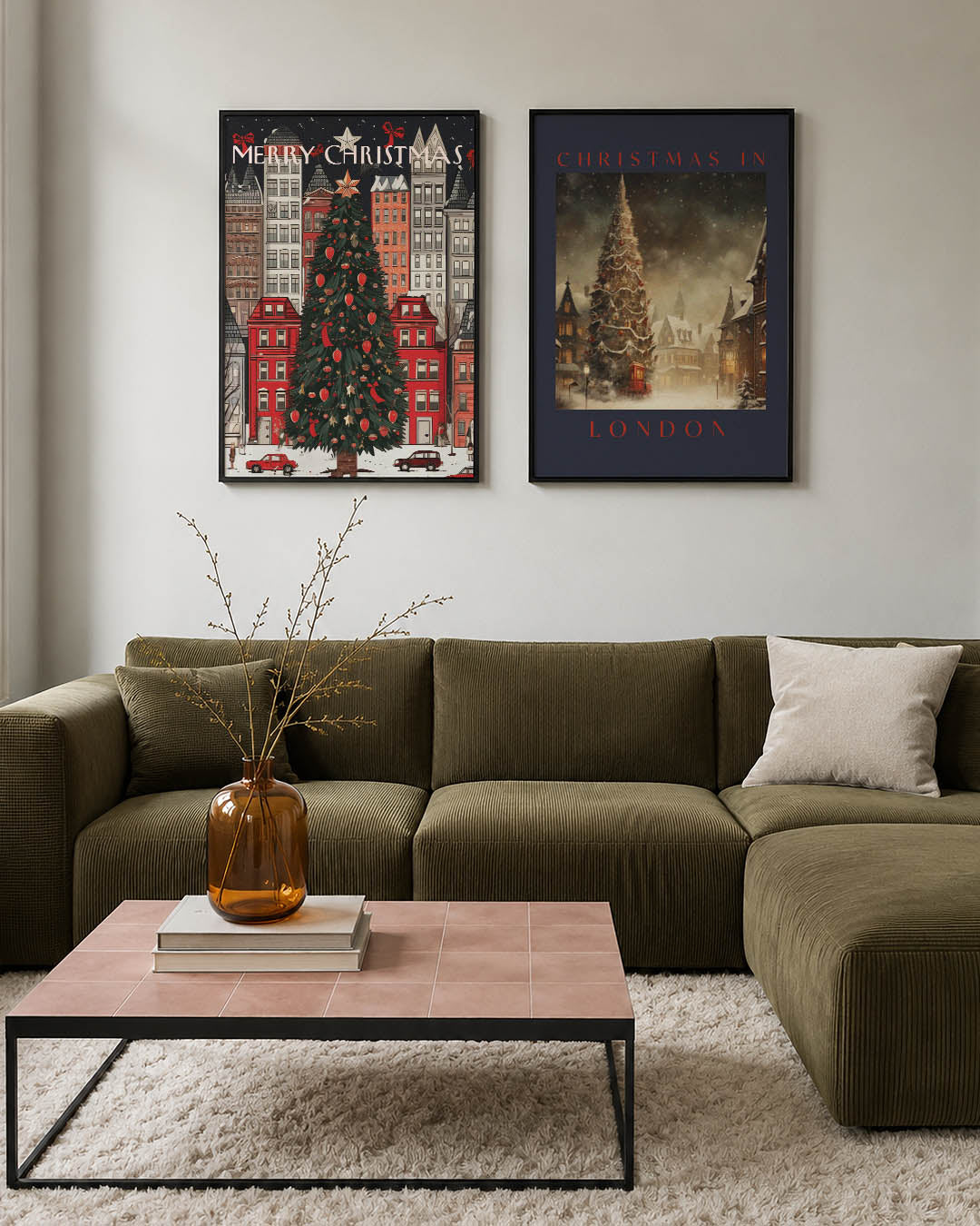 Kerstboom en gebouwen Posterset