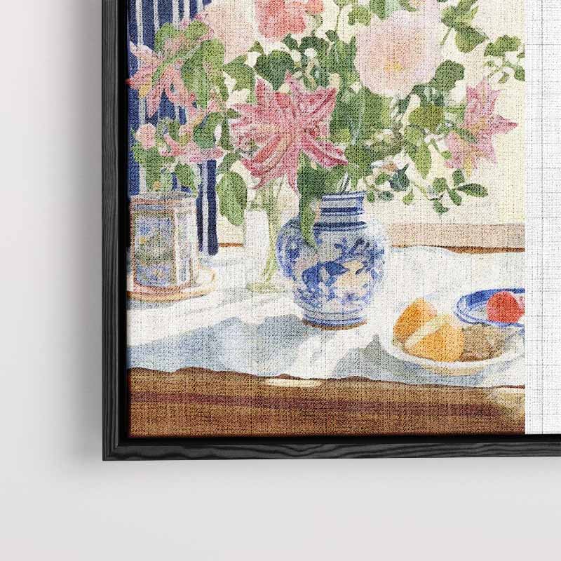 Bloemenpracht in Blauw-Witte Vaas Kunstwerk-canvas-dibond-plexiglas-wanddecoratie-WallArtistic