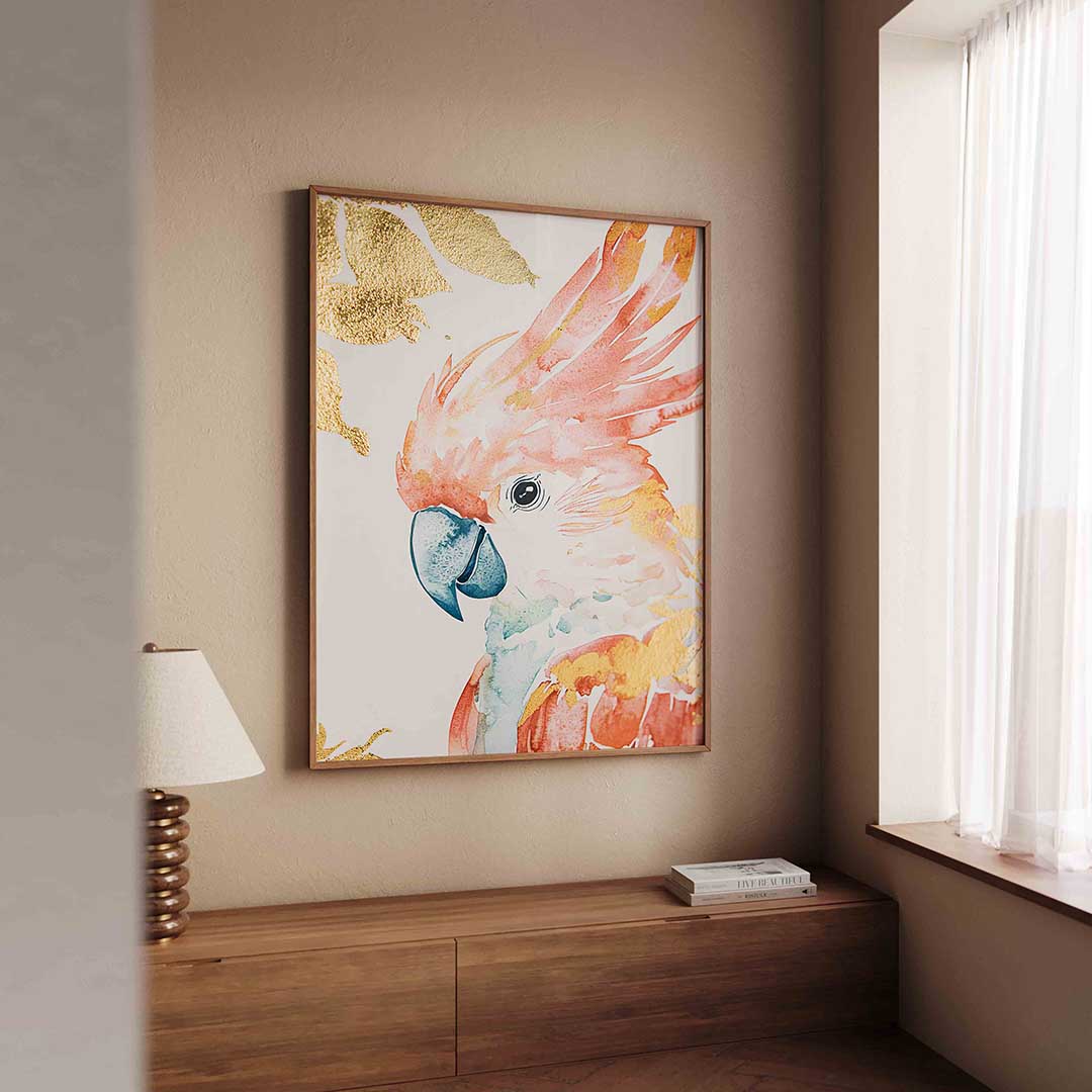 Papegaai met gouden bladeren Poster