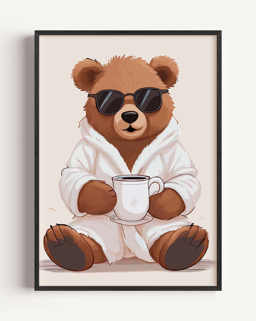 Chillende Beer met Koffie Poster-WallArtistic