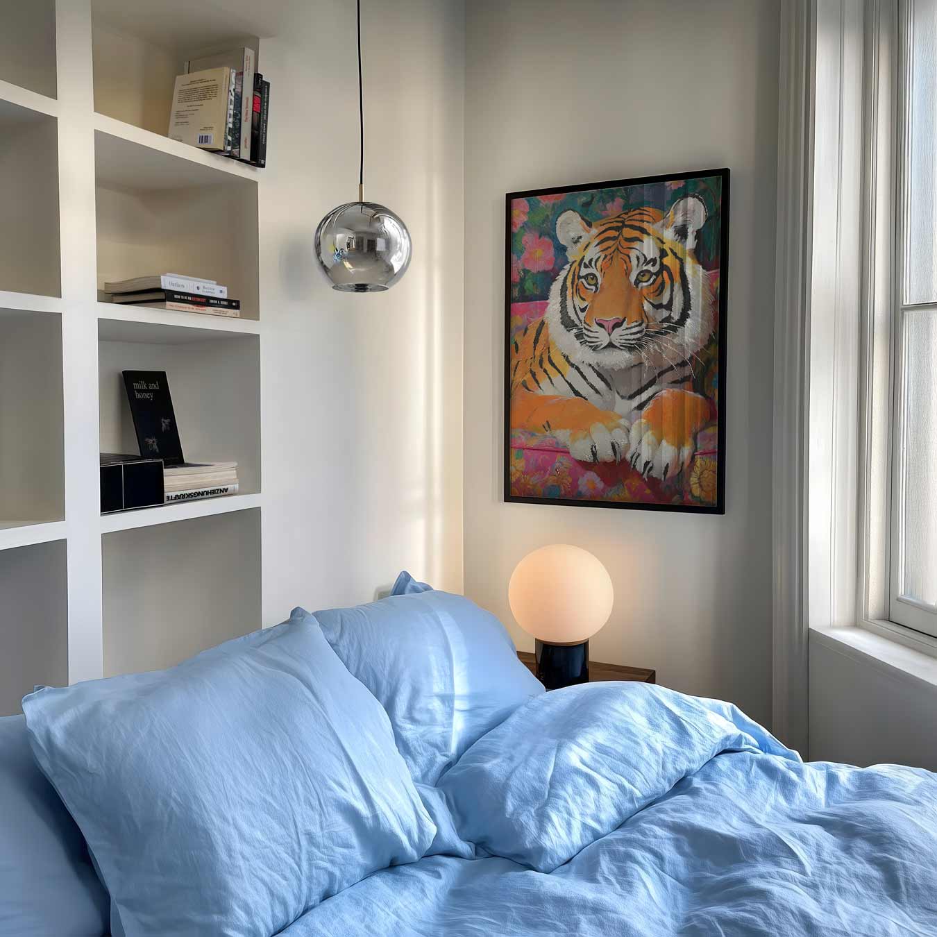 Kleurrijke Tijger op Bloemenbank Poster-WallArtistic