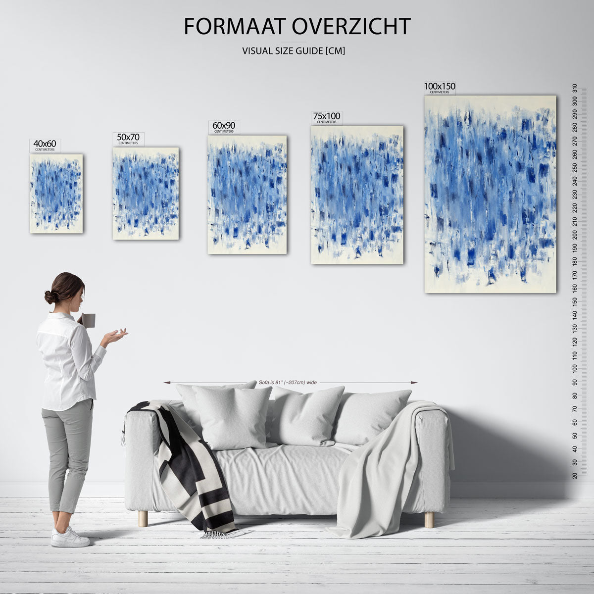 Dynamische blauwe streken Kunstwerk