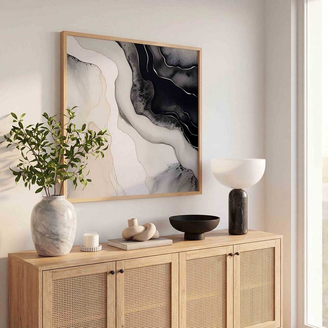 Abstracte zwart wit golven Poster