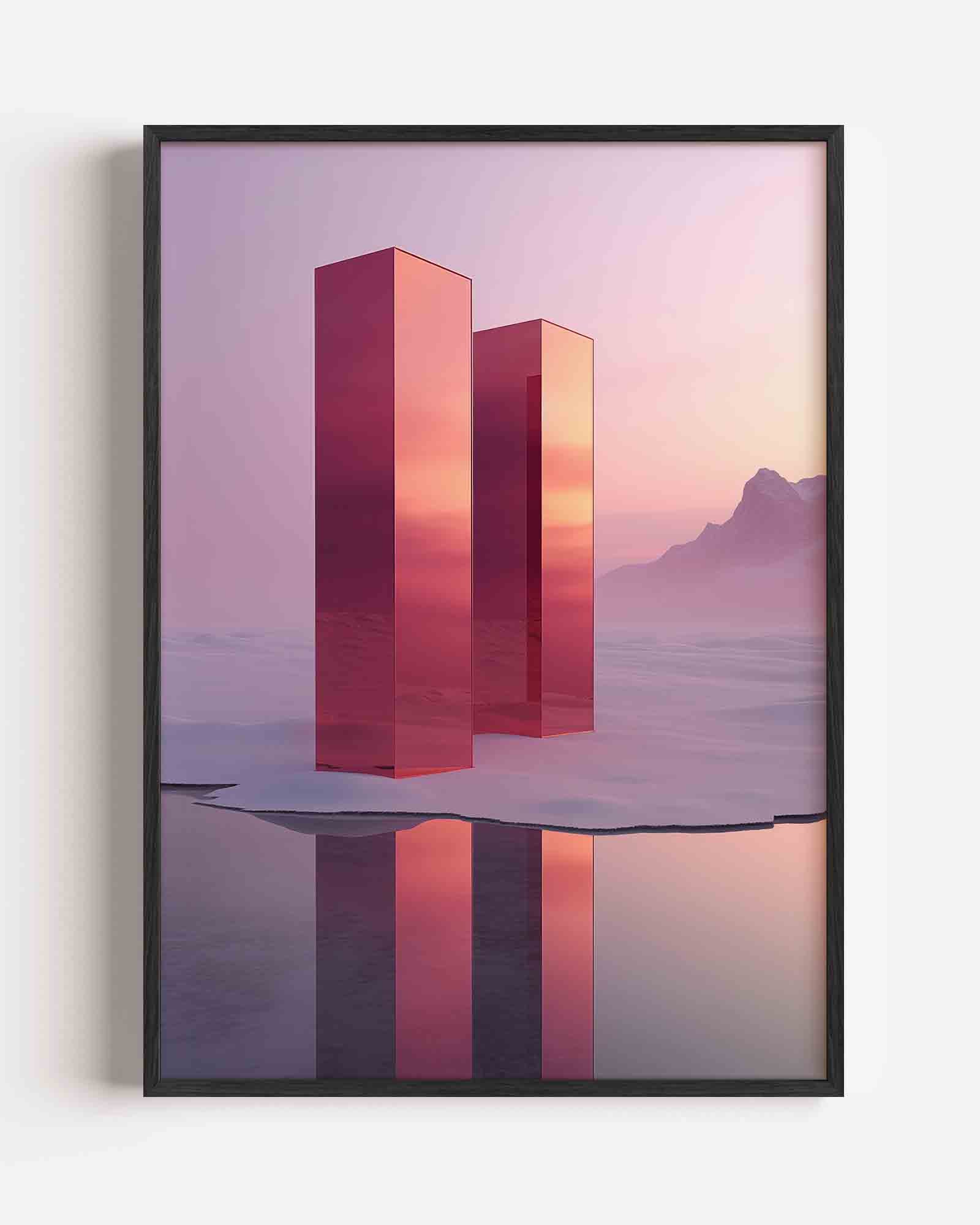 Roze pilaren in landschap Poster