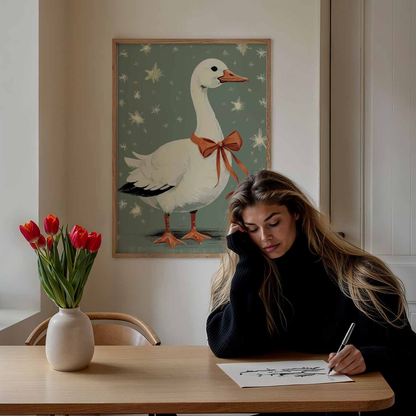 Elegante Eend met Strik Poster-WallArtistic