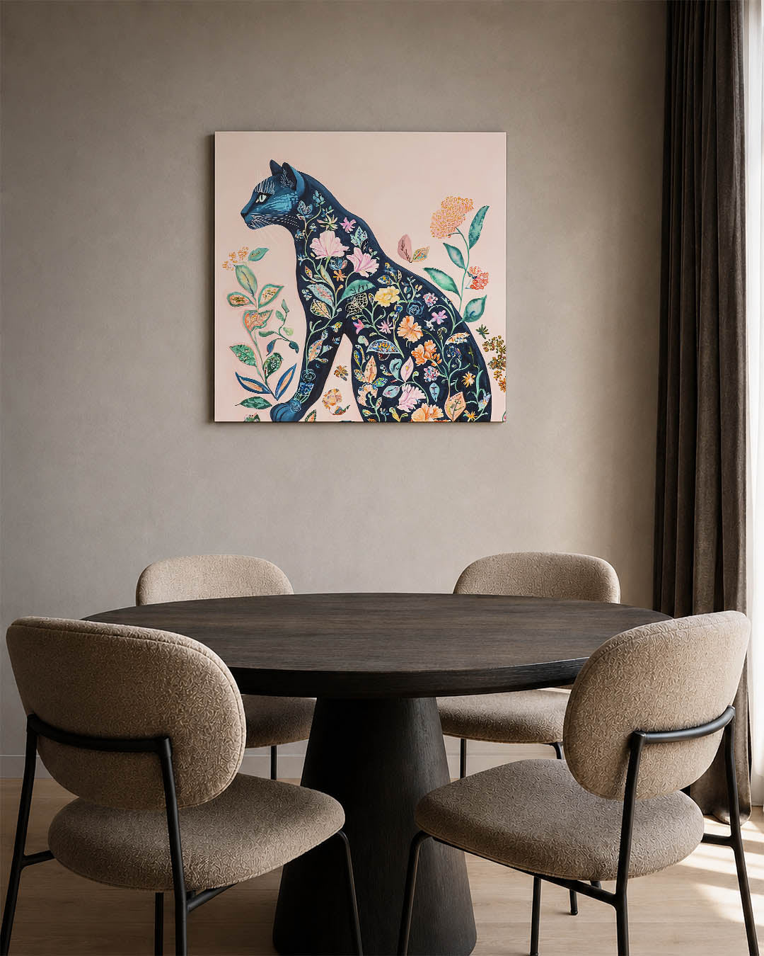 Floraal kattenportret Kunstwerk