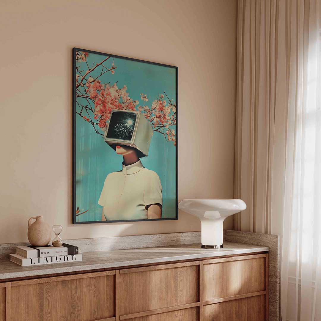 Vrouw met monitorhoofd Poster