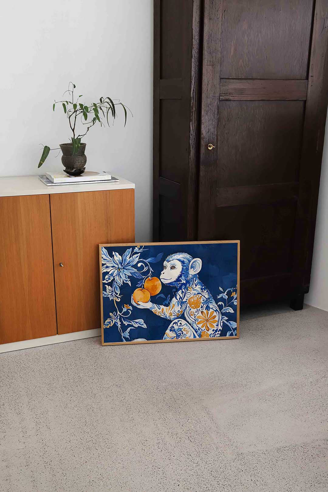Aap met bloemen Poster