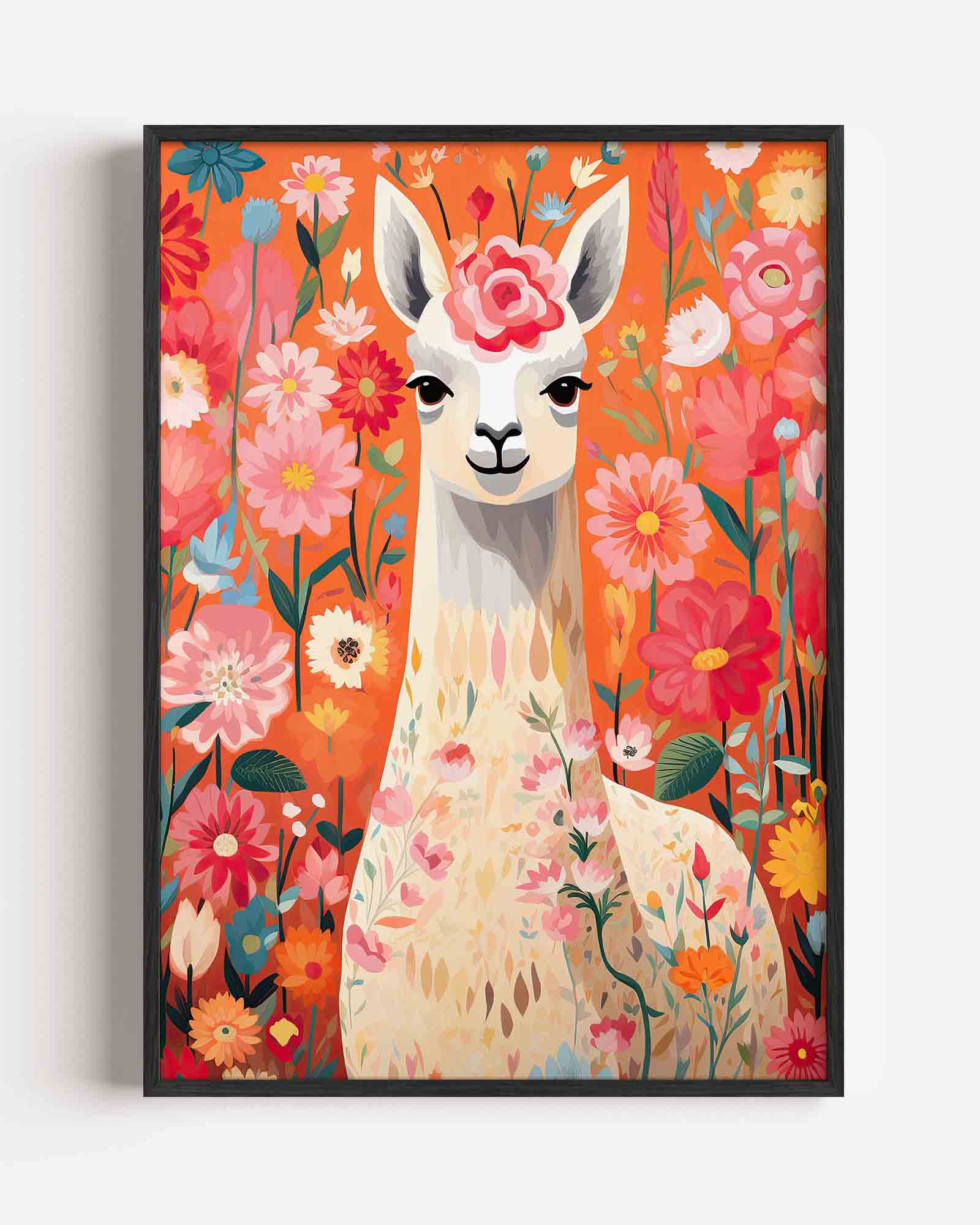 Lama tussen bloemen Poster