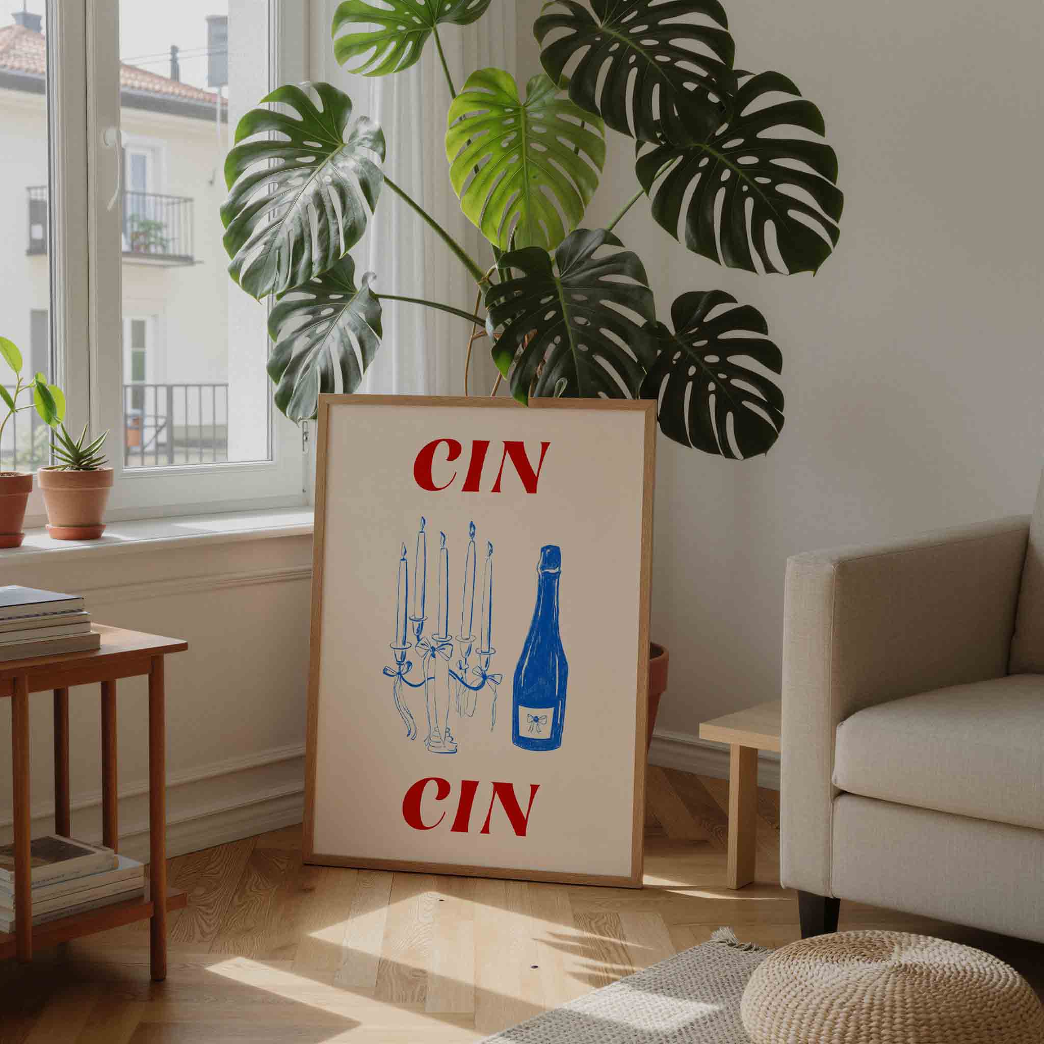Cin cin fles en kaarsen Poster